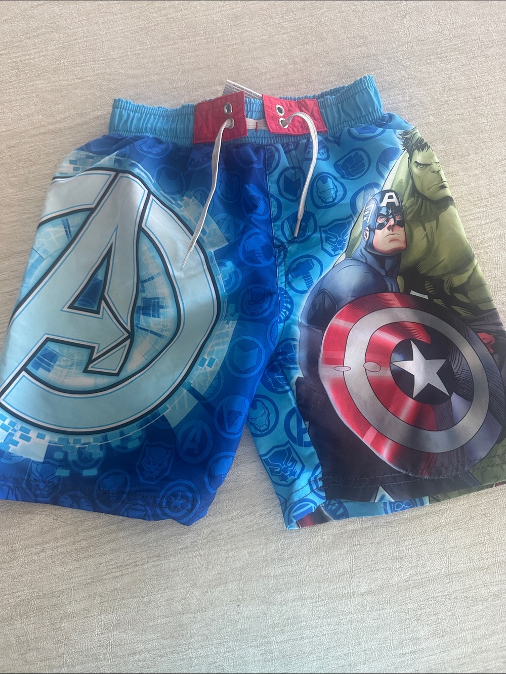 Marvel Blue and Red Avengers Swim Trunks with Captain America and Hulk